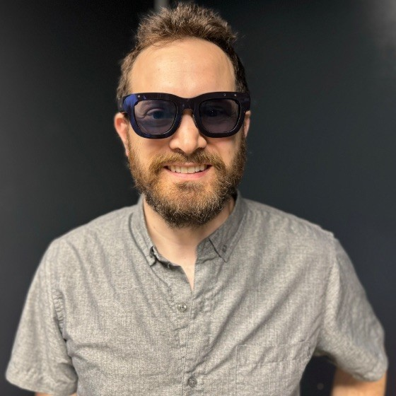 Danny wearing a pair of Orion glasses